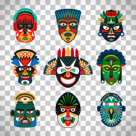 Tribal indian or african colorful masksのイラスト素材