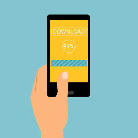 Hand holding phone downloading applicationのイラスト素材