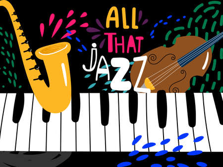 Jazz piano poster. All that jazz music festival vector background. Illustration of jazz live, musical show instrumentのイラスト素材