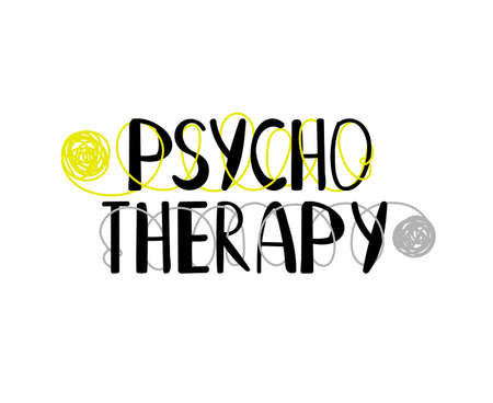 Psychotherapy logo lettiring with yarn balls on white background, vector illustrationのイラスト素材