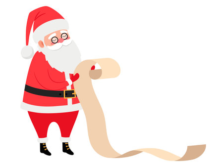 Santa reading present list, vector icon on white backgroundのイラスト素材