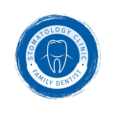 Family dentist vector logo design. Stomatology clinic labelのイラスト素材