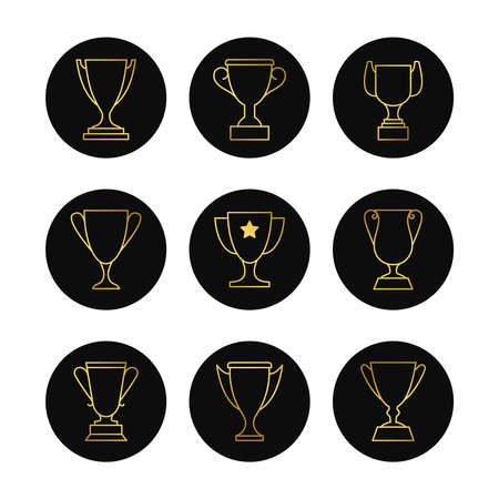 Gold line goblets vector icon of set. Illustration of collection golden linear gobletのイラスト素材