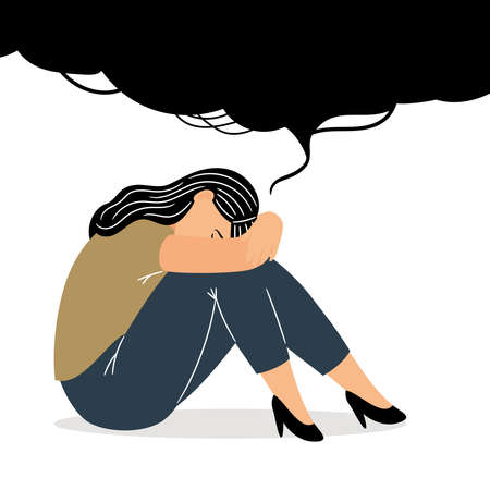Girl with sad thoughts illustrationのイラスト素材