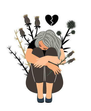 Girl in sorrow illustrationのイラスト素材