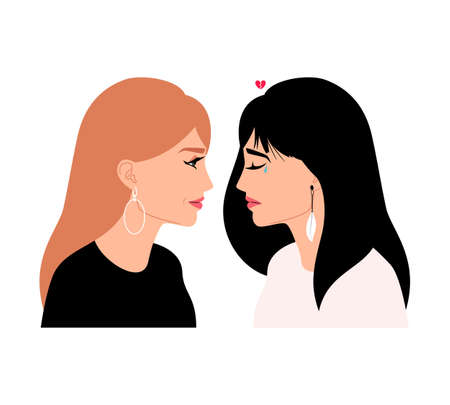 Happy and sad girl profile. Smiling and crying woman face double personality portrait, bipolar disorder concept, happiness depression women emotions, bipolarity two side female facesのイラスト素材