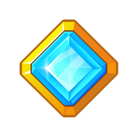 Blue stone button. Award game, bonus design, cartoon vector illustrationのイラスト素材