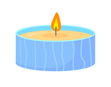 Blue candle in jar. Happy birthday or christmas party fire, vector illustrationのイラスト素材