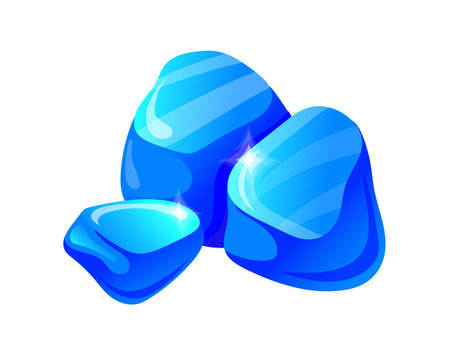 Blue shiny gems. Crystal stones with lights, cave mineral for gaming miner, artoon vector illustrationのイラスト素材
