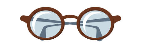 Cartoon glasses for sight. Brown rimmed reading eyeglasses for reading books, vectorのイラスト素材