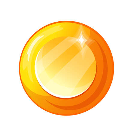 Circle jewel gem. Fantasy jewelry orange glow gemstone, gaming design, cartoon vector iconのイラスト素材