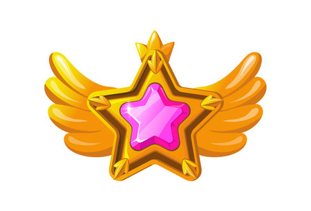 Golden star badge. Award gems in game, treasure badges reward, cartoon vector illustrationのイラスト素材