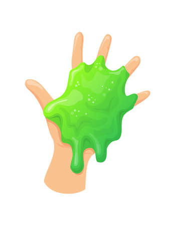Hand with slime. Cartoon slimy toy, vector illustrationのイラスト素材