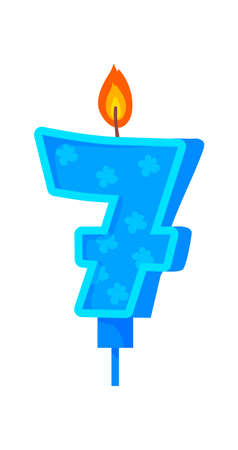 Candle number seven. Vintage decoration wax for 7 years, cartoon vector imageのイラスト素材
