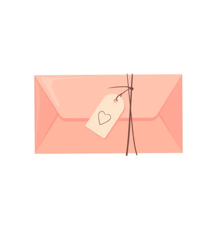 Pink envelope tag. Enveloped postage paper with symbol love, vector illustrationのイラスト素材