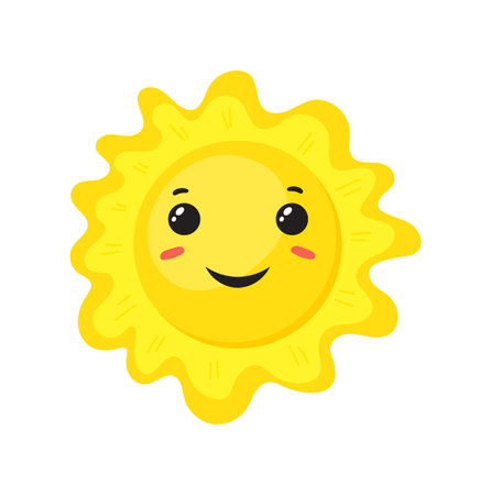 Sunshine emoji. Smiley kid character, flat icon vector design.のイラスト素材