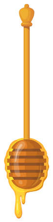 Vertical Honey spoon. Spoonful dripping gold sugar syrup, vector illustrationのイラスト素材