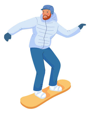 Snowboarder character. Man riding snowboard. Winter sportのイラスト素材