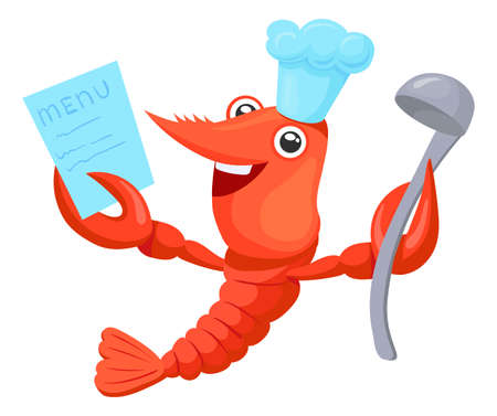 Cartoon lobster chef. Funny seafood restaurant mascotのイラスト素材