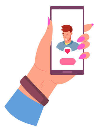 Woman liked man profile in online dating appのイラスト素材