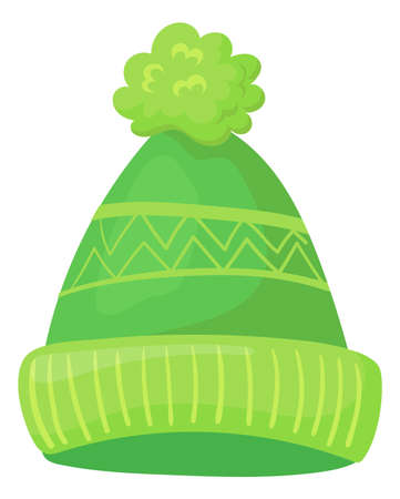 Pom pom knit hat. Warm wool winter clothのイラスト素材