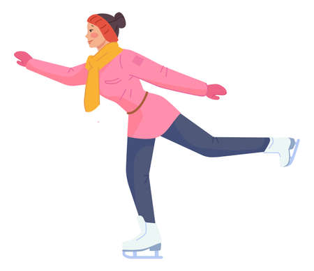 Ice skating person. Smiling woman in warm clothesのイラスト素材