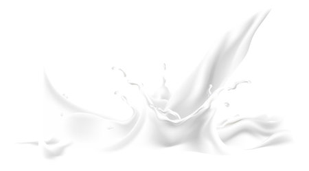 Realistic milk splash. White creamy fluid crown with dropletsのイラスト素材