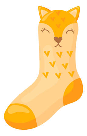 Funny fox head sock. Cartoon kid footwearのイラスト素材