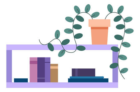 Bookshelf with green plant on top. Room interior decorationのイラスト素材