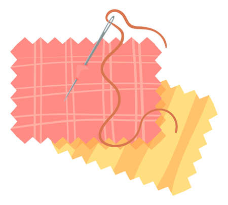 Fabric patch with sewing needle. Cartoon tailor iconのイラスト素材