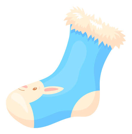 Cute woolen sock with rabbit pattern. Cartoon iconのイラスト素材