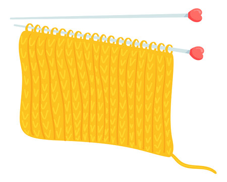 Knitting needles with yellow yarn weave in cartoon styleのイラスト素材