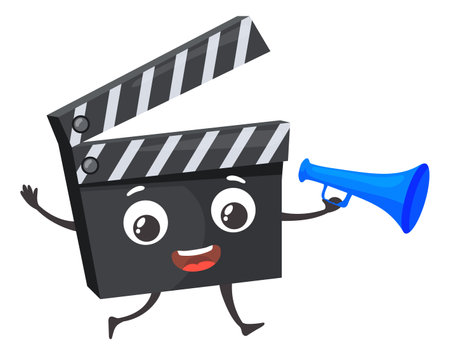 Clapper board character. Cinema mascot. Movie production symbolのイラスト素材