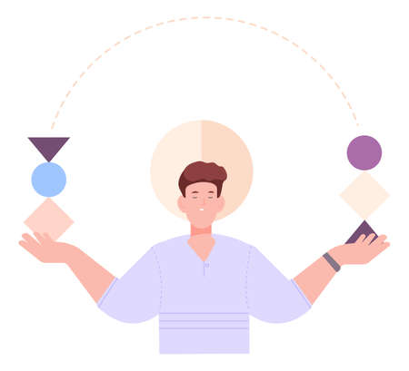 Balanced personality character. Strategic mind thinking conceptのイラスト素材