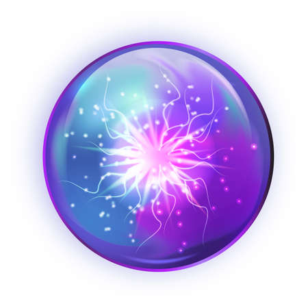 Neon glass ball with energy lightning. Electrical sphereのイラスト素材