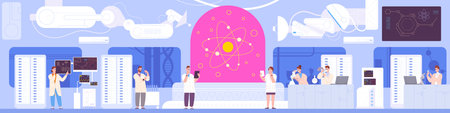 People in researching lab. Research chemical laboratory, medical scientist do analysis genetic...