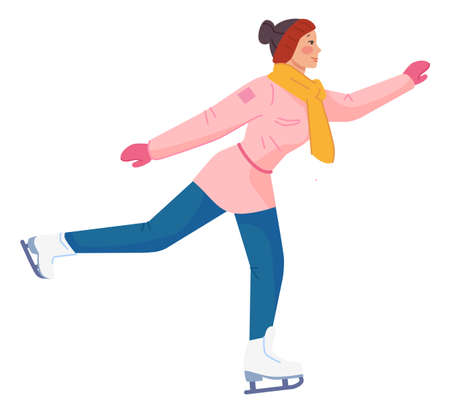 Figure skating young woman. Winter joy activityのイラスト素材