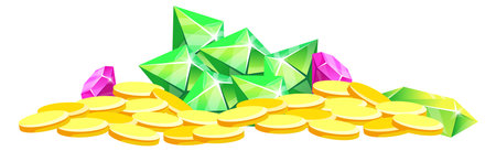 Treasure cartoon icon. Gold coins and jewel gemsのイラスト素材