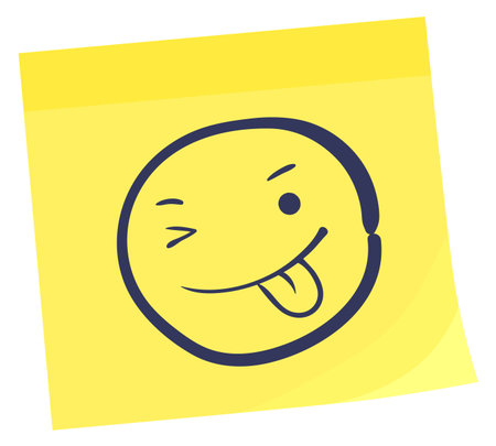 Color emotion sticker. Winked face doodle note