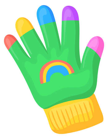 Funny glove with rainbow color knit fingers. Cartoon iconのイラスト素材