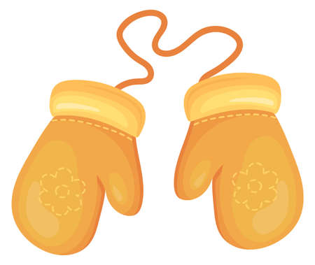 Child fluffy mittens. Funny cartoon winter iconのイラスト素材