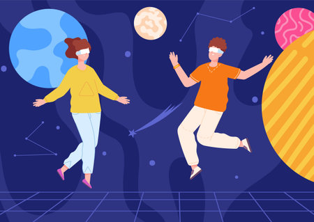 Digital metaverse. Meta universe alternate 3d world, vr space game digital technology, xr ar visualization future entertainment virtual gaming tech, splendid vector illustrationのイラスト素材