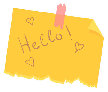 Hello note. Cute paper sticker with handwrittingのイラスト素材