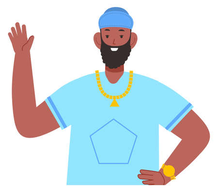 Black man with raised hand. Friendly greeting gestureのイラスト素材