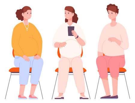 Maternity preparation seminar. Pregnant women talking togetherのイラスト素材