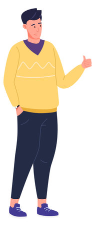Young man with thumbs up. Approval hand gesture