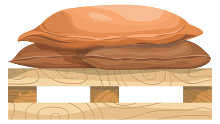 Brown bags stack. Canvas grain sacks storage iconのイラスト素材