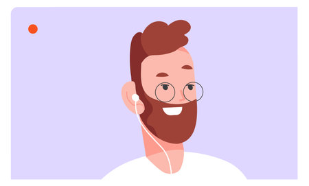 Video chat screen with happy man. Group call window