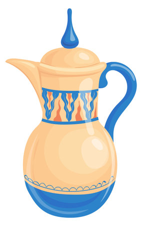 Ancient pitcher. Ceramic asian jug. Cartoon vesselのイラスト素材