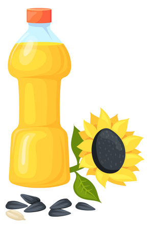 Salad dressing bottle. Sunflower seeds oil iconのイラスト素材